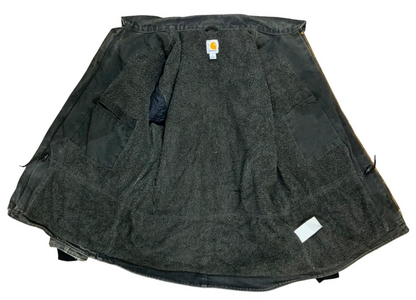 Vtg Carhartt Distressed Black Heavy Duck Canvas Workwear Jacket Fleece Lined XL