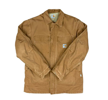 Vtg Carhartt FR tan Duck Canvas Workwear chore Jacket Hamilton Brown UK XL