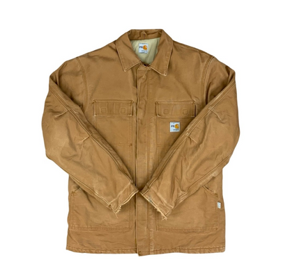 Vtg Carhartt FR tan Duck Canvas Workwear chore Jacket Hamilton Brown UK XL