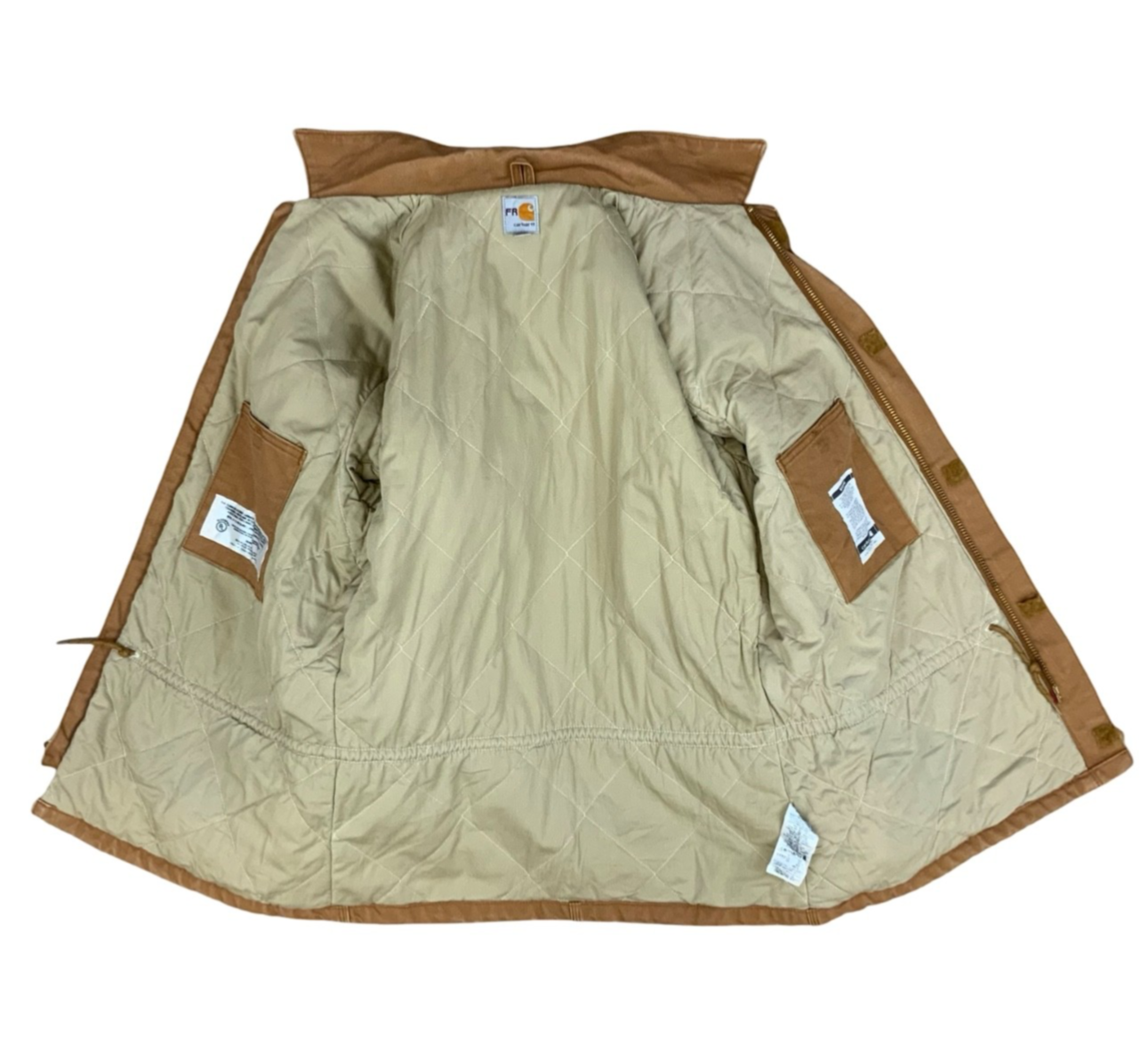 Vtg Carhartt FR tan Duck Canvas Workwear chore Jacket Hamilton Brown UK XL