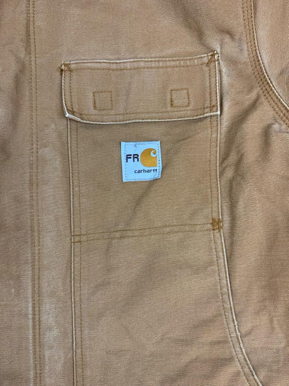 Vtg Carhartt FR tan Duck Canvas Workwear chore Jacket Hamilton Brown UK XL