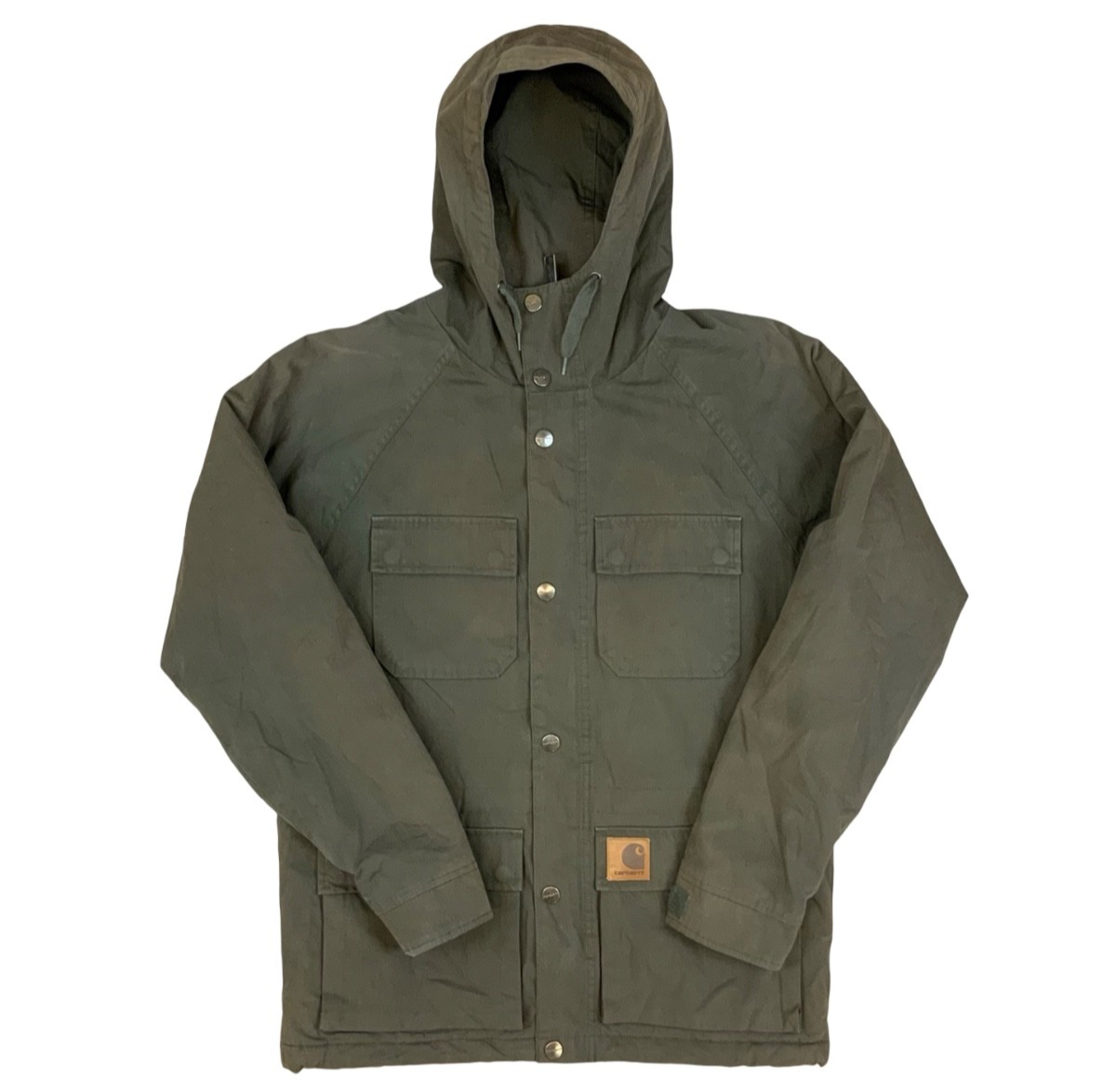Carhartt Mosley khaki Hooded Parka Poly Cotton Zip Jacket Warm Winter Lined UK S