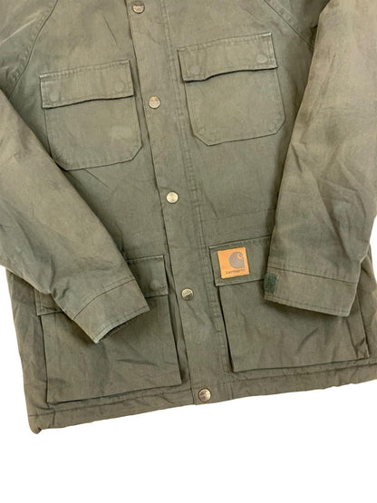 Carhartt Mosley khaki Hooded Parka Poly Cotton Zip Jacket Warm Winter Lined UK S