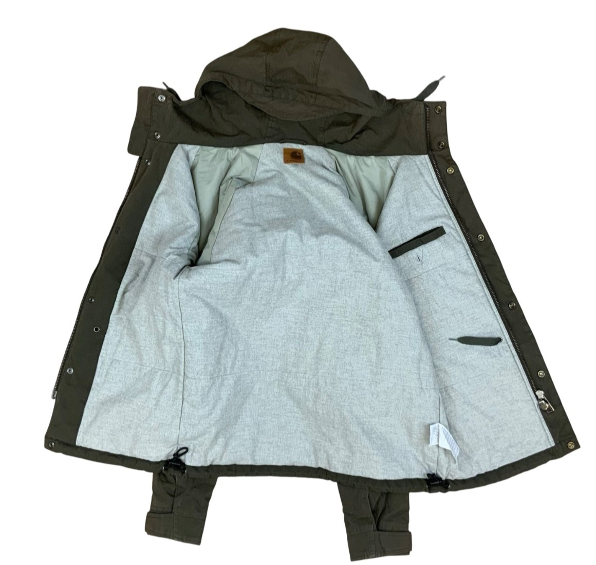 Carhartt Mosley khaki Hooded Parka Poly Cotton Zip Jacket Warm Winter Lined UK S