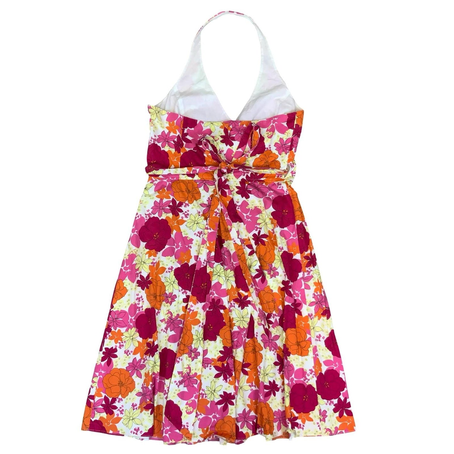 Vtg 'GUESS' Pink Orange Yellow Floral Halter Summer Beach A-Line Dress UK S 8/10