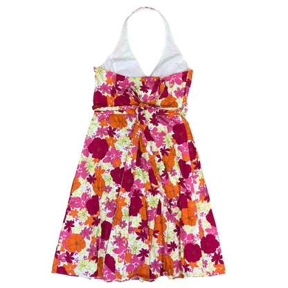 Vtg 'GUESS' Pink Orange Yellow Floral Halter Summer Beach A-Line Dress UK S 8/10
