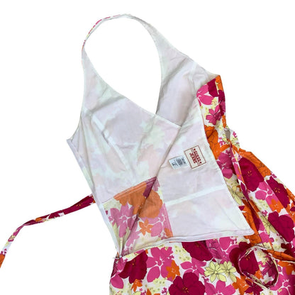 Vtg 'GUESS' Pink Orange Yellow Floral Halter Summer Beach A-Line Dress UK S 8/10