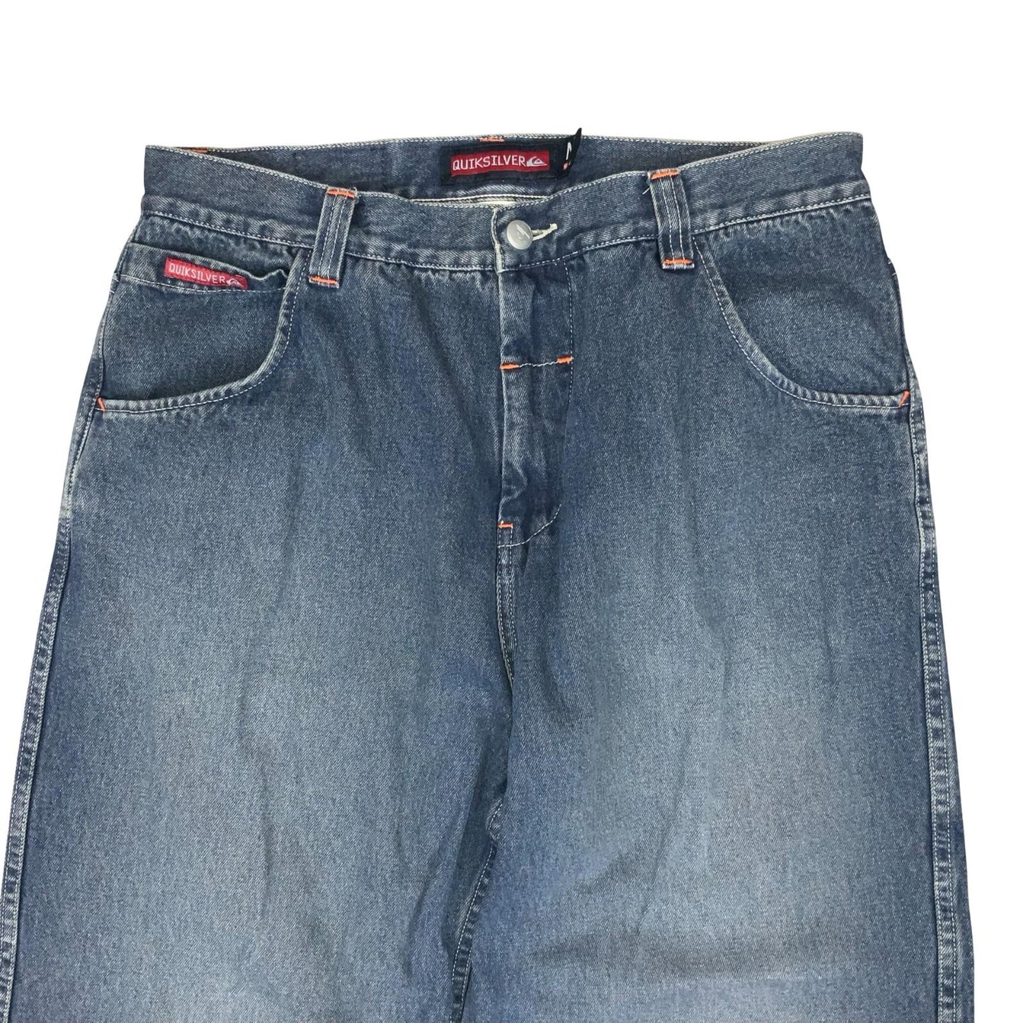 Y2K 'Quicksilver' Blue Denim Skater Faded Spell-Out Carpenter Fit Jeans 31W 31L