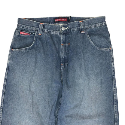 Y2K 'Quicksilver' Blue Denim Skater Faded Spell-Out Carpenter Fit Jeans 31W 31L