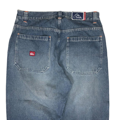 Y2K 'Quicksilver' Blue Denim Skater Faded Spell-Out Carpenter Fit Jeans 31W 31L