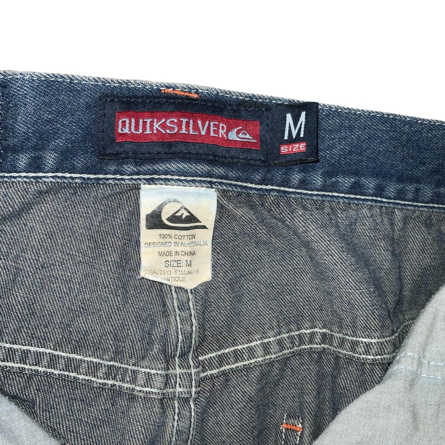 Y2K 'Quicksilver' Blue Denim Skater Faded Spell-Out Carpenter Fit Jeans 31W 31L