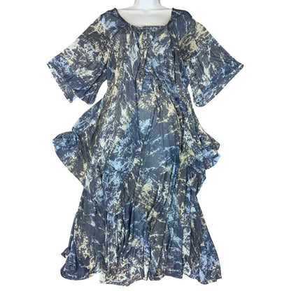 Vtg 70s 80s 'Virginie' Paris Blue White Handkerchief Hem Boho Maxi Dress UK 8/10