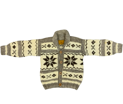 Vtg Wool Hand Knit Traditional Native Canadian Cowichan Cardigan Salish Indian L