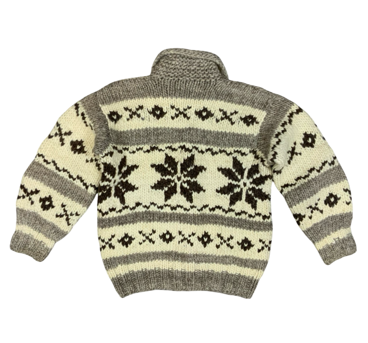 Vtg Wool Hand Knit Traditional Native Canadian Cowichan Cardigan Salish Indian L