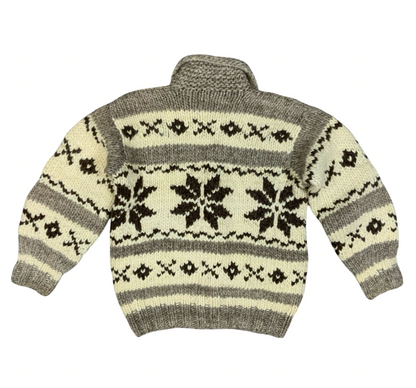 Vtg Wool Hand Knit Traditional Native Canadian Cowichan Cardigan Salish Indian L