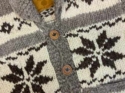 Vtg Wool Hand Knit Traditional Native Canadian Cowichan Cardigan Salish Indian L