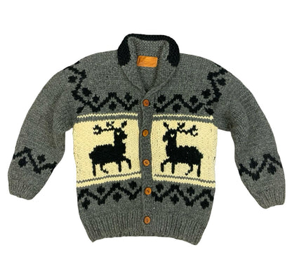 Vtg Wool HandKnit Traditional Native Canadian Cowichan Cardigan Salish Indian L
