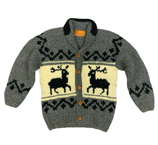 Vtg Wool HandKnit Traditional Native Canadian Cowichan Cardigan Salish Indian L