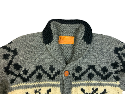 Vtg Wool HandKnit Traditional Native Canadian Cowichan Cardigan Salish Indian L