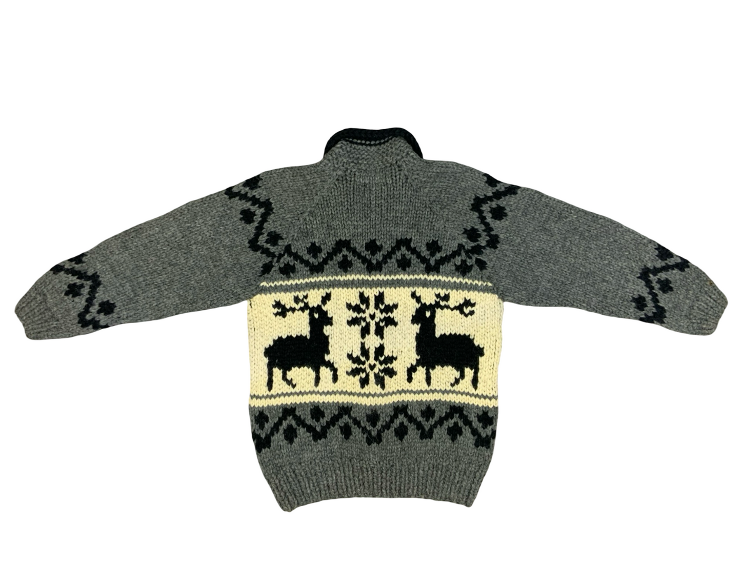 Vtg Wool HandKnit Traditional Native Canadian Cowichan Cardigan Salish Indian L