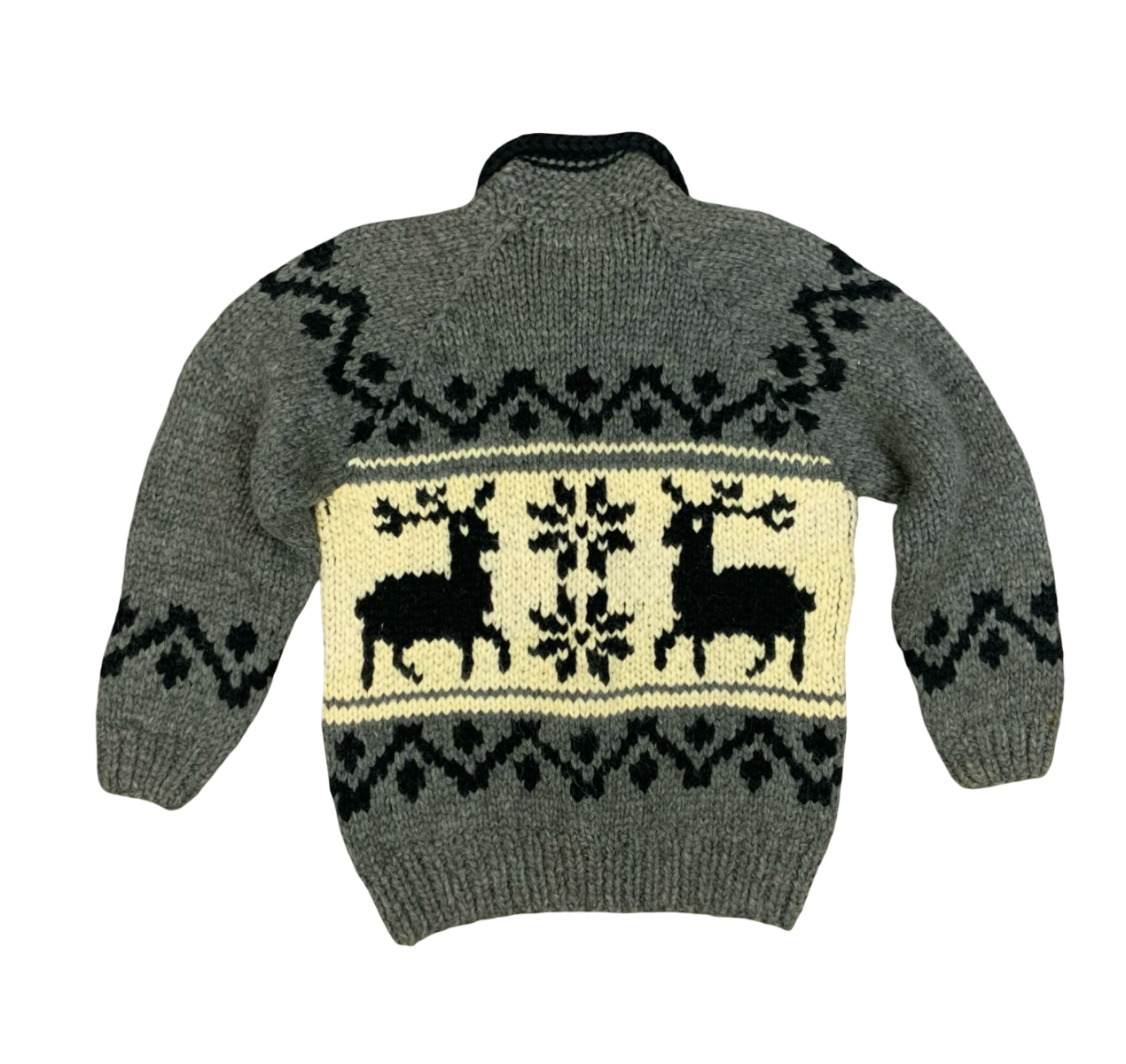 Vtg Wool HandKnit Traditional Native Canadian Cowichan Cardigan Salish Indian L