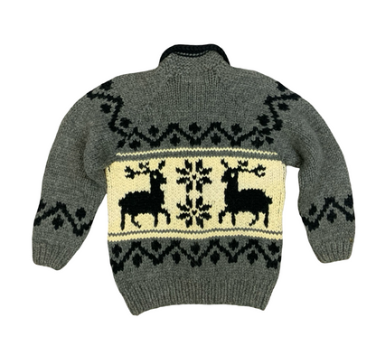 Vtg Wool HandKnit Traditional Native Canadian Cowichan Cardigan Salish Indian L