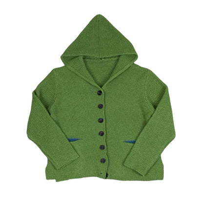Vintage 80s 90s Green Hooded Oversized Cardigan 12 14 16
