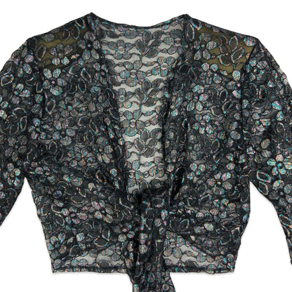 80s Black Floral Cropped Bolero