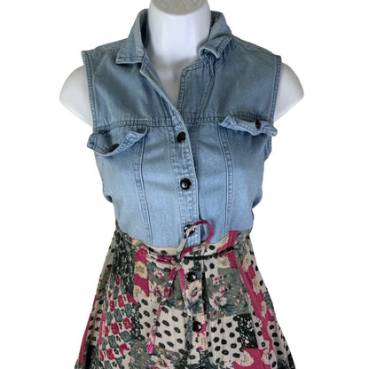 Vintage 90s Y2K ‘Lela Collection’ Patchwork Floral Midi Sleeveless Summer Shirt