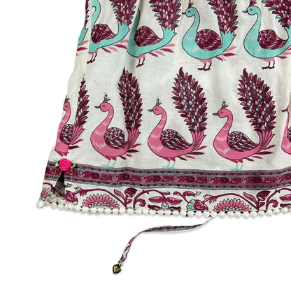 Vintage Y2K White Pink Teal Peacock Print Babydoll Spaghetti Top 4 6