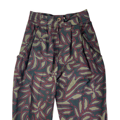 Vintage Black Red & Purple Floral Print Trousers 6 8
