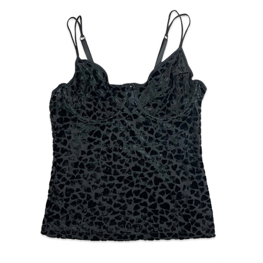 90s Black Velvet Heart Pattern Bustier Top 10 12