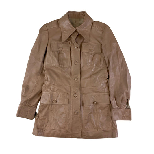 Vintage 80s Tan Leather Jacket S 10 12
