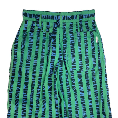 80s Green & Blue Print Wide Leg Trousers 10 12 14