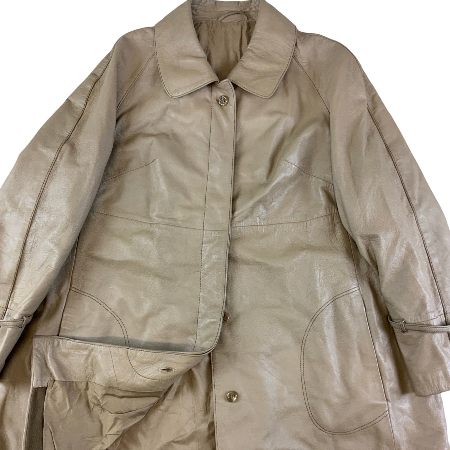 Vintage 60s Tan Dog Ear Collar Swing Leather Coat M L 14 16 18