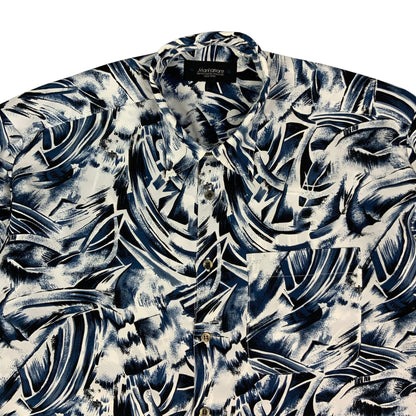 90s Y2K White & Blue Abstract Print Shirt M L