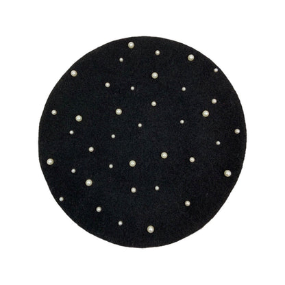 Vintage Black Faux Pearl Beret