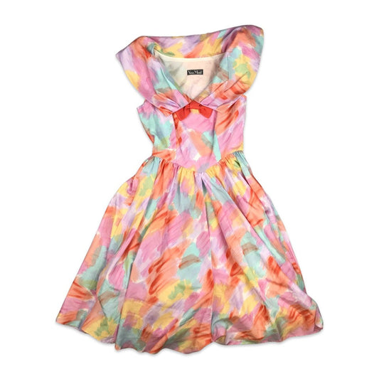 Vintage Vera Mont Pastel Dress Pink Red Blue 6 8