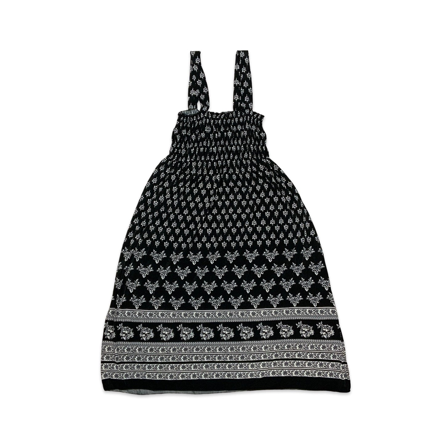 Vintage Black & White Floral Sun Dress 8 10 12