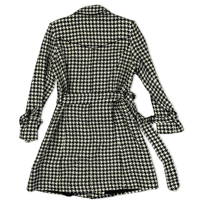 Vintage 90s Black and White Houndstooth check Belted Coat 12
