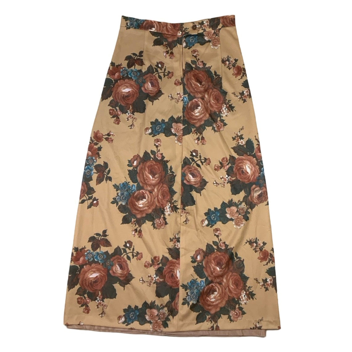 Vintage 60s 70s Beige Floral Maxi Skirt M 10 12