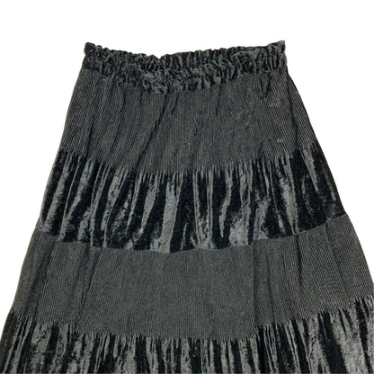 90s Black Velvet Tiered Pleated Maxi Skirt 10-18