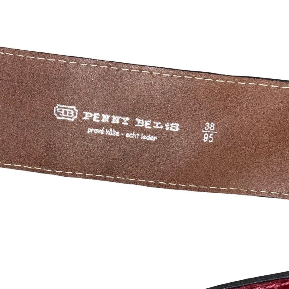 Vintage 80s 90s 'Penny Belts' Red Textured Leather Asymmetric Square Buckle Belt
