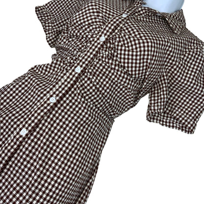 Vintage 90s Y2K Brown White Check Maxi Summer Dress 10 12