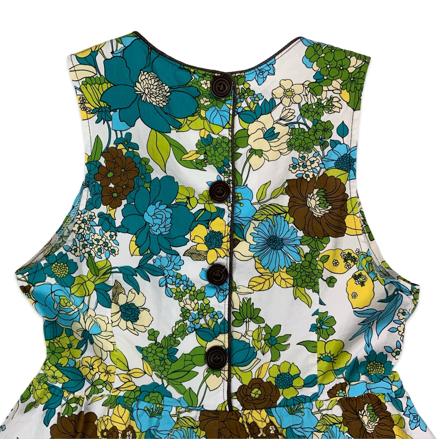 Vintage White Blue Green Floral Midi Dress 10