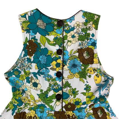 Vintage White Blue Green Floral Midi Dress 10