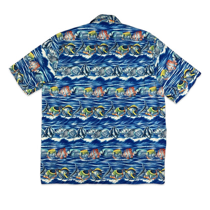 Vintage Blue Fish Print Shirt M