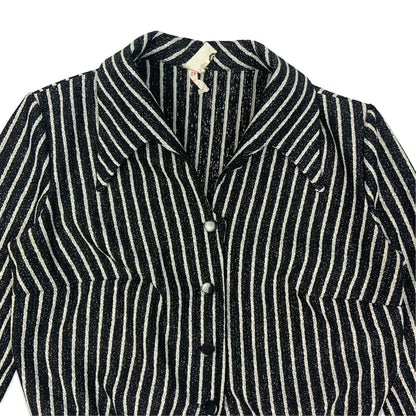 80s Black & Silver Striped Cropped Blouse 12