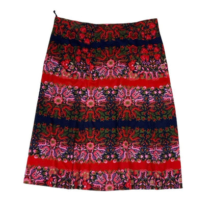 Vintage 60s 70s Red Navy Floral Midi Skirt M 14 16