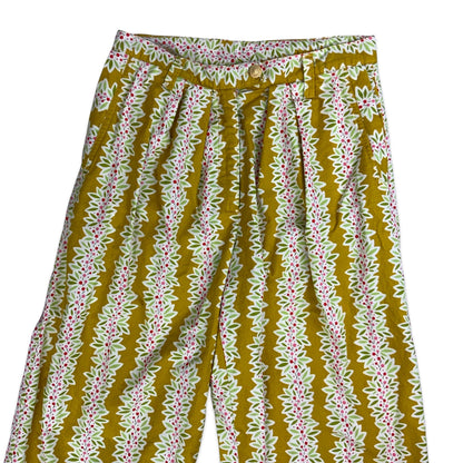 Vintage Yellow Floral Wide Leg Trousers 6 8 10